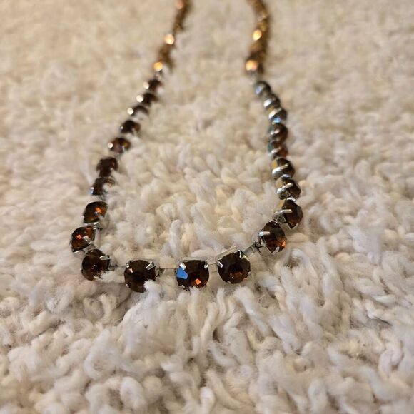 NWOT Bronze Faceted Bead + Amber Rhinestone Necklace Long - Picture 4 of 7